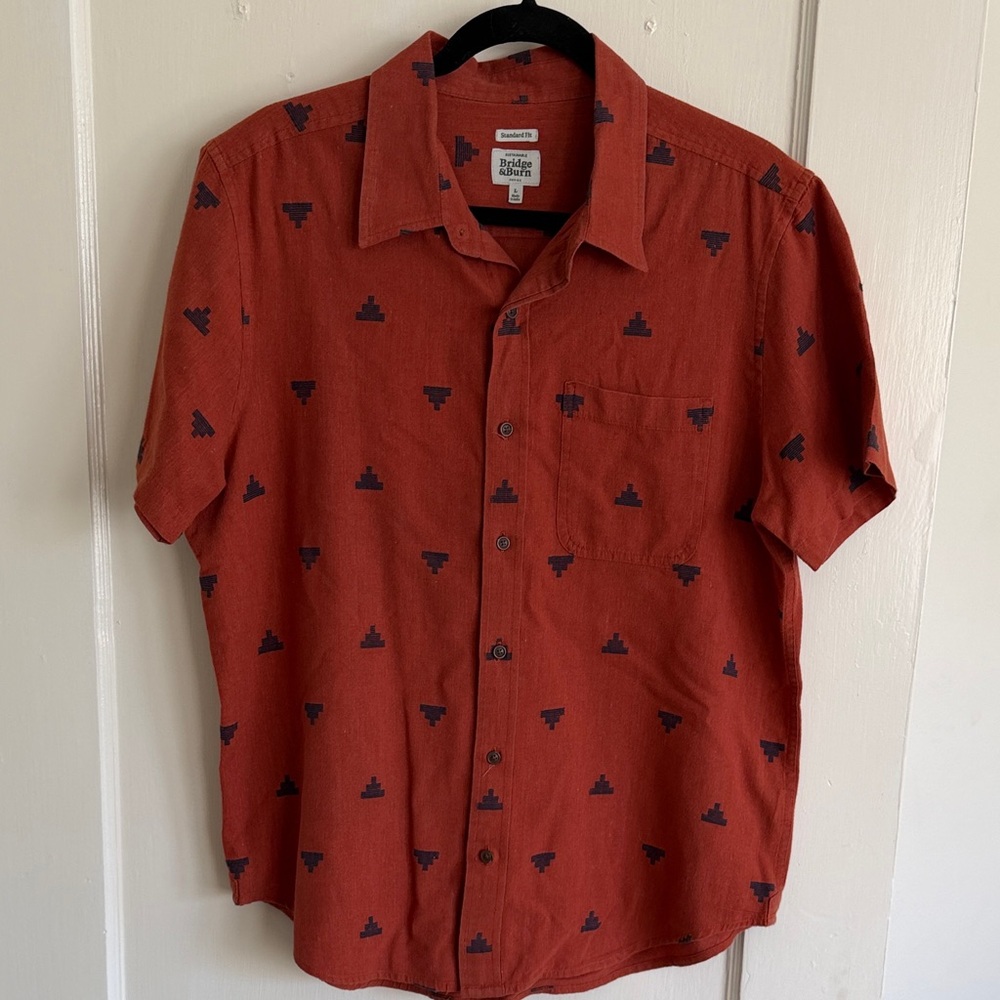 Men's Casual Orange Rust Button-Down Shirt